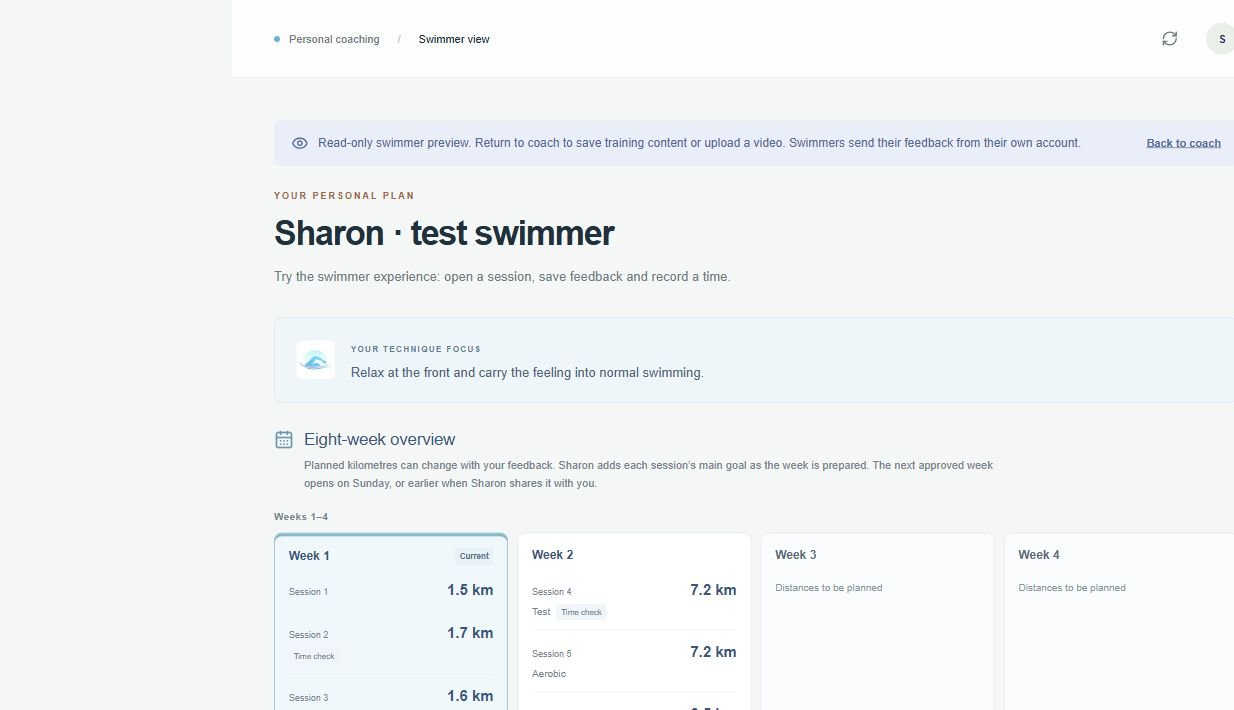 A real training sheet from Sharon’s own test account, with technique exercises, equipment, training zones and rest.